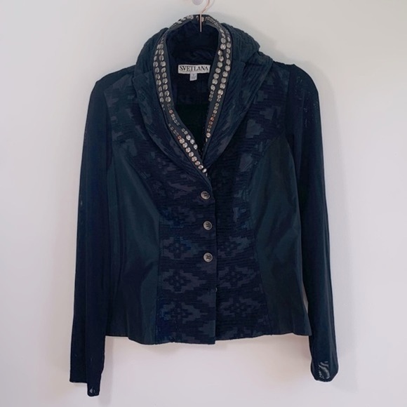 Svetlana Jackets & Blazers - SVETLANA | Black Blazer With Mesh Sleeves and Shawl Collar Size 8